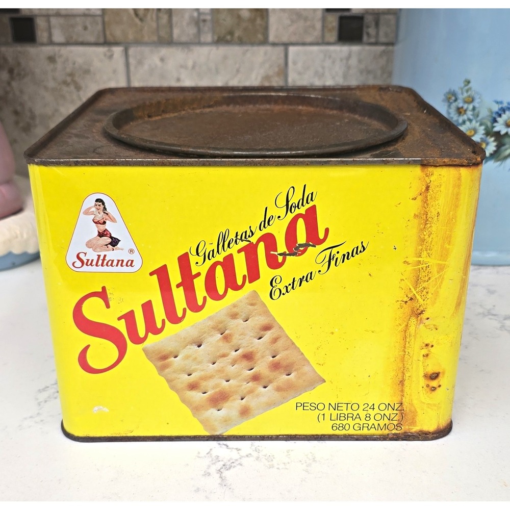 Sultana Soda Crackers Yellow/Red Metal Advertising Tin Canister